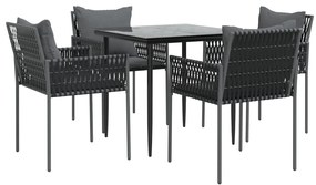 vidaXL Σετ Τραπεζαρίας Κήπου 5 τεμ. Συνθ. Ρατάν / Ατσάλι με Μαξιλάρια