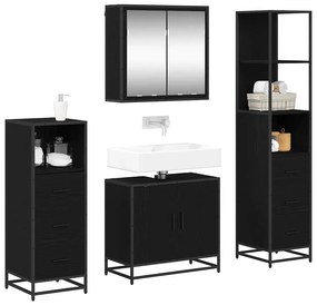 vidaXL Σετ Επίπλων Μπάνιου με ράφι 4 pcs Μαύρη Οξυά Επεξεργασμένο ξύλο