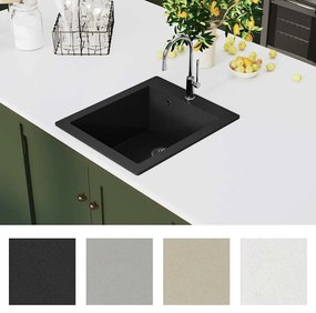 vidaXL Νεροχύτης Ένθετος με Μονή Γούρνα Μαύρος Γρανιτένιος