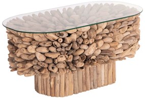 ΤΡΑΠΕΖΙ ΣΑΛΟΝΙΟΥ ΟΒΑΛ SPARROW HM9962 DRIFTWOOD--ΓΥΑΛΙ 106x55,5x50,5Υεκ. - 0513752 - HM9962