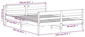 Σκελετός Κρεβατιού Χωρίς Στρώμα 140x200 εκ Μασίφ Ξύλο Πεύκου - Καφέ