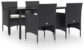 vidaXL Σετ Τραπεζαρίας Κήπου 5 Τεμαχίων Μαύρο με Μαξιλάρια