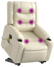 vidaXL Πολυθρόνα Μασάζ Ηλεκτρ. Ανακλινόμενη με Ανύψωση Κρεμ Συνθ.Δέρμα