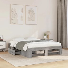 vidaXL Πλαίσιο Κρεβατιού Γκρι Sonoma 135x190 εκ. Επεξεργασμένο Ξύλο