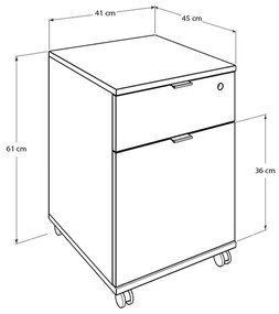 Συρταριέρα γραφείου Rio Megapap τροχήλατη χρώμα καρυδί 41x45x61 εκ.