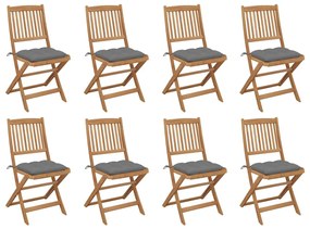 3075129 vidaXL Καρέκλες Εξ. Χώρου Πτυσσόμενες 8 τεμ. Ξύλο Ακακίας &amp; Μαξιλάρια Γκρι, 1 Τεμάχιο