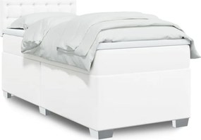 vidaXL Κρεβάτι Boxspring με Στρώμα Λευκό 100x200εκ.από Συνθετικό Δέρμα