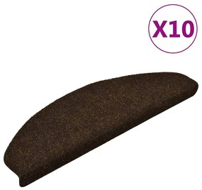 vidaXL Πατάκια Σκάλας Αυτοκόλλητα 10 τεμ Καφέ 65x21x4 εκ. Βελονιασμένα