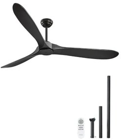 VEVOR 72" Wood Blade Ceiling Fan No Light Remote Control Reversible Motor Black