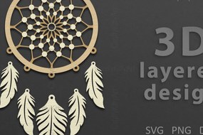Σετ των 3 Intra απο ξύλο plywood 3mm-4mm πάχος 3D Dreamcatcher Layered Δίασταση 7x7 cm INTRAFABR-121268330