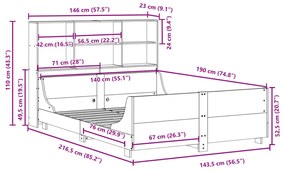 Κρεβάτι Βιβλιοθήκη Χωρίς Στρώμα 140x190 εκ Μασίφ Πεύκο - Καφέ