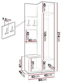 Σετ διαδρόμου Hartford E101, 214x44cm, 60 kg, Καθρέφτης, Πλαστικοποιημένη μοριοσανίδα, Ταπισερί, Εντοιχισμένη, Τοίχου | Epipla1.gr