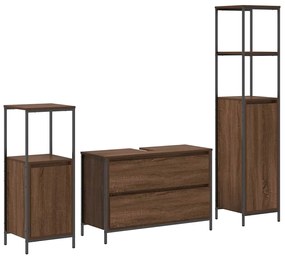 vidaXL Σετ Επίπλων Μπάνιου με ράφι 3 pcs Καφέ δρυς 90 x 34.5 x 60 εκ