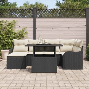 vidaXL Σετ Καναπέ Κήπου με μαξιλάρι 7 pcs Μαύρο Πολυ ράταν