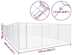 Κλουβί Σκύλου Εξωτερικού Χώρου 950x570x185 εκ. Γαλβαν. Ατσάλι - Ασήμι