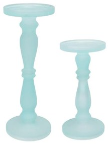 Artekko Artekko Frosted Γυάλινο Γαλάζιο Κηροπήγιο (13x13x35.5)cm 2pcs 70460-FRAQ-DS-SA