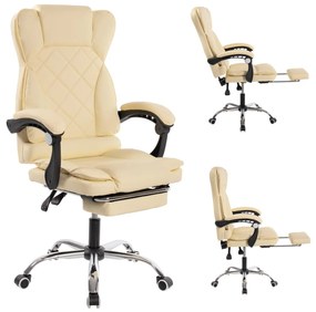 OFFICE CHAIR  WITH FOLDABLE FOOTREST IN ECRU PU 63x65x117Hcm.