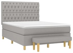 vidaXL Κρεβάτι Boxspring με Στρώμα Ανοιχτό Γκρι 140x190 εκ. Υφασμάτινο