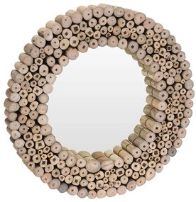Διακοσμητικός καθρέπτης τοίχου στρογγυλός, με διαστάσεις 50x5cm - Σε απόχρωση ξύλου