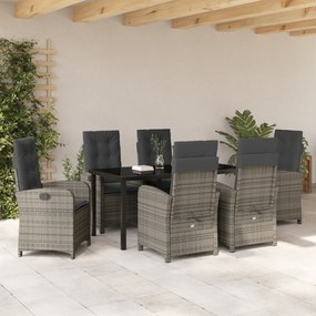vidaXL Σετ Τραπεζαρίας 7 Τεμαχίων με Μαξιλάρια Γκρι Πολυ Ράταν