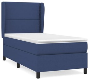 Κρεβάτι Boxspring με Στρώμα Μπλε 100 x 200 εκ. Υφασμάτινο - Μπλε