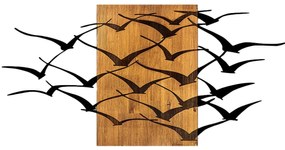 Διακοσμητικό Τοίχου C4749 Πουλιά Φύλλα Μετάλλου Μαύρα - Ξύλο 140x3(βάθος)x70Υεκ. 140x3x70 εκ.