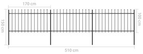 vidaXL Κάγκελα Περίφραξης με Λόγχες Μαύρα 5,1 x 1 μ. από Χάλυβα