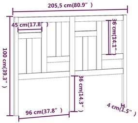 vidaXL Κεφαλάρι κρεβατιού Λευκό 205,5x4x100 εκ. από Μασίφ Ξύλο Πεύκου