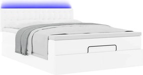 vidaXL Οθωμανικό κρεβάτι με στρώματα &amp; LEDs Καθαρό λευκό Faux Leather