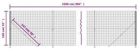 vidaXL Συρματόπλεγμα Περίφραξης Ανθρακί 1,4 x 25 μ. με Βάσεις Φλάντζα