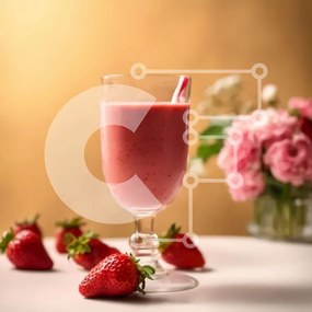 Intra Συλλεκτικό Ξύλινο Παζλ Plywood  4mm - Smoothie φράουλας με ροζ τριαντάφυλλα Σε Ξύλινο Κουτί - Διαστάσεις: 10x10 cm – 25 κομμάτια