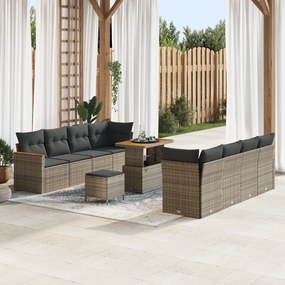 vidaXL Σετ Εξωτερικών Καναπέδων 11 Τεμαχίων με Μαξιλάρια Γκρι Πολυ Ρατάν Ακακία