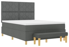 vidaXL Box Spring Κρεβάτι με Στρώμα & Παγκάκι Σκούρο Γκρι 140x200 cm Ύφασμα