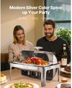 VEVOR 9Qt 1 Pack Rectangle Roll Top Chafing Dish Set with 2 Half Size Pans