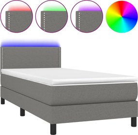 vidaXL Κρεβάτι Boxspring με Στρώμα &amp; LED Σκ.Γκρι 90x200 εκ. Υφασμάτινο