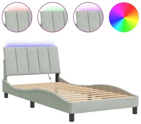 Πλαίσιο Κρεβατιού με LED Ανοιχτό Γκρι 100x200 εκ. Βελούδινο - Γκρι