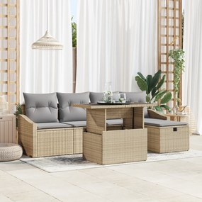 vidaXL Σετ 6 τεμαχίων καναπέ κήπου με μαξιλάρια μπεζ πολυρατάν