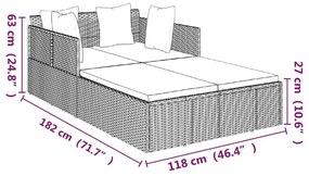 Ξαπλώστρα Μαύρη 182 x 118 x 63 εκ. Συνθετικό Ρατάν με Μαξιλάρια - Μαύρο