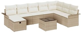 vidaXL Σετ Καναπέ Κήπου με μαξιλάρι 9 pcs Μπεζ Πολυ ράταν