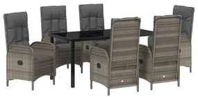 vidaXL Σέτ φαγητού για κήπο με μαξιλάρι 7 pcs Γκρι Πολυ ράταν