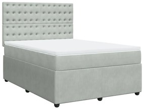 Κρεβάτι Boxspring με Στρώμα Ανοιχτό Γκρι 140x190 εκ. Βελούδινο - Γκρι