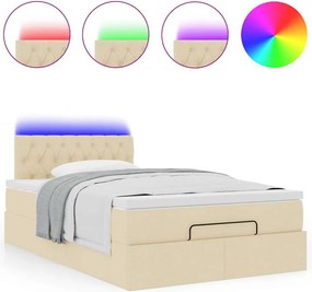 vidaXL Οθωμανικό κρεβάτι με στρώμα &amp; LEDs Cream 120x200cm ύφασμα