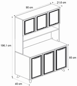 Έπιπλο κουζίνας Potter 3 Megapap χρώμα λευκό - rota oak 90x40x196,1εκ.