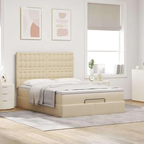 vidaXL Οθωμανικό κρεβάτι με στρώμα &amp; LEDs Cream 140x190cm Ύφασμα