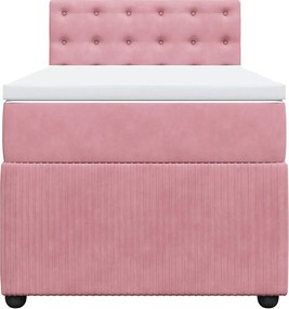 vidaXL Κρεβάτι Boxspring με Στρώμα Ροζ 90x200 εκ. Βελούδινο