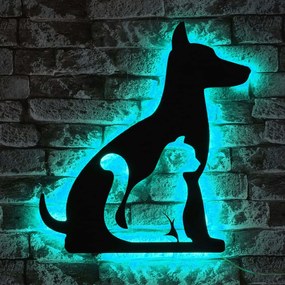 Διακοσμητικό Τοίχου Με Φως Led Cat n Dog 692FRW1118 50x40cm Blue-Black Wallity Mdf
