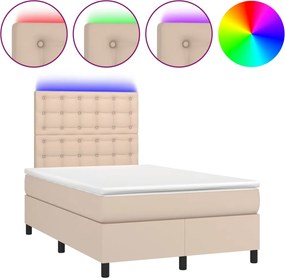 vidaXL Κρεβάτι Boxspring Στρώμα&amp;LED Καπουτσίνο 120x190 εκ. Συνθ. Δέρμα