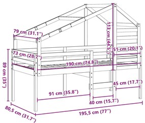 Κρεβάτι Υπερυψωμένο με Οροφή Καφέ 75x190 εκ. Μασίφ Ξύλο Πεύκου - Καφέ