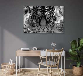 Εικόνα κεφαλιού τίγρης σε μαύρο & άσπρο - 120x80