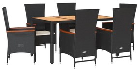 vidaXL Σετ Τραπεζαρίας Κήπου 7 Τεμ. Μαύρο Συνθετικό Ρατάν με Μαξιλάρια